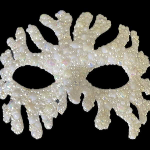 White Wedding Coral Crystal Venetian Mask