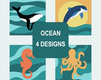Kinusaiga Patterns - 4 Designs - 15x15cm - Ocean (PDF)