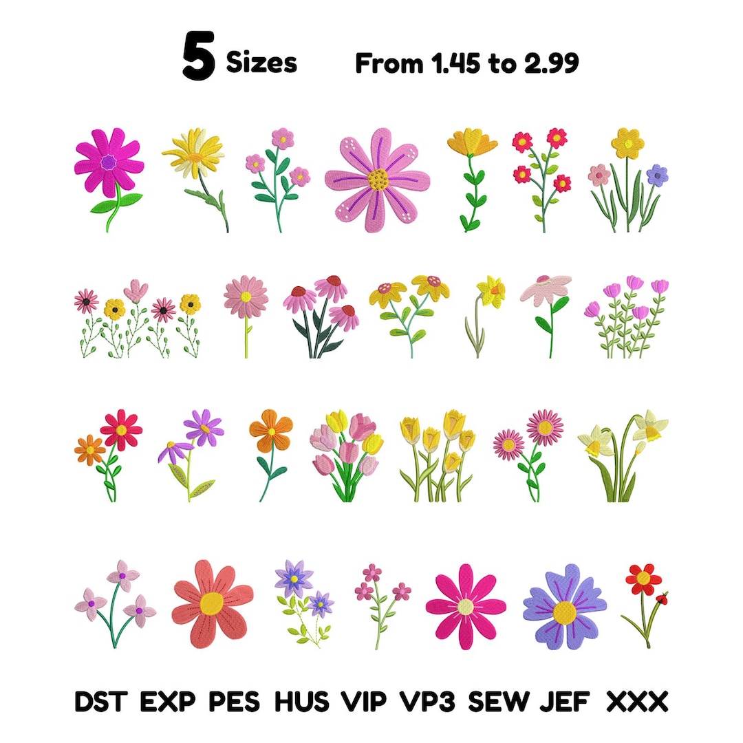 Floral Machine Embroidery Design Bundle Mini Flower Embroidery Designs ...