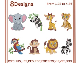 Safari Animals Embroidery Bundle Zoo Animal Machine Embroidery Cute Baby Jungle Animals Embroidery Baby Embroidery Forest Animal embroidery