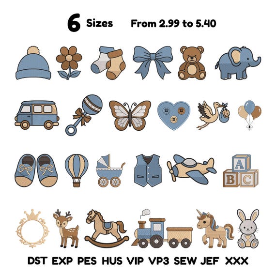 Blue Baby Shower Set Embroidery Bundle, Teddy Bear Baby Toy Rocking Horse File,Nursery Decor for Newborn Embroidery File,  Instant Download