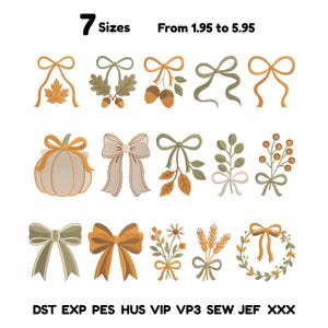 Fall Pumpkin Bow Design Bundle, Coquette Autumn Leaves Thanksgiving Machine Patterns, Seasonal Icon Set, PES DST JEF Download