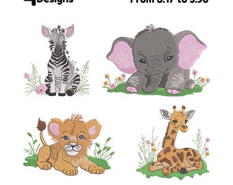 Safari Animals Embroidery Bundle Zoo Animal Embroidery Cute Baby Jungle Animals Embroidery Baby Girl Embroidery, Forest Animal, Farm Animal