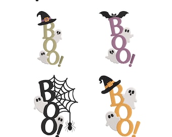 BOO Embroidery Designs, Halloween Ghost Bat Spider Web Witch Hat, Spooky Machine Files, Cute PES DST Instant Download