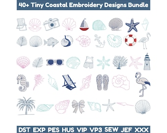 Tiny Coastal Embroidery Elements Chinoiserie Blue and White Mini Seashell Embroider Mini Marine Nautical Seashell Lobster Octopus embroidery
