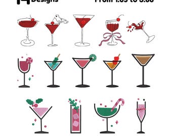 Cocktails Set Embroidery Design Bundle Of Fruits Cocktails Embroidery Summer Drinks embroidery Juice's Embroidery Drink Machine Embroidery
