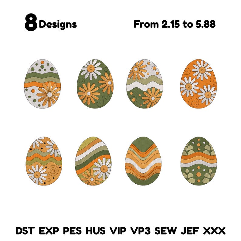 Easter Flower Egg Set Machine Embroidery Design Vintage Easter Egg ...