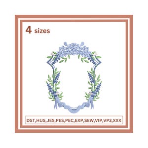 Blumenrahmen Maschinenstickerei Hortensie Blau Hochzeitsblumen Monogramm Rahmen Hortensien Wappen Stickerei Rahmen Monogramm Stickerei Preppy