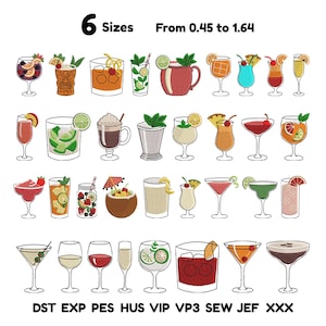 Cocktail Embroidery Design Bundle, Mini Drink Machine Embroidery Files, Margarita Martini Moscow Mule Icons, PES DST JEF Digital Download