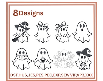 Simpatico disegno di ricamo di fantasma Pacchetto di disegni di ricamo di fantasmi Disegno di ricamo di Halloween Pacchetto di Halloween Disegno di ricamo di fantasma spettrale