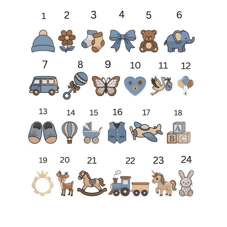 Blue Baby Shower Set Embroidery Bundle, Teddy Bear Baby Toy Rocking Horse File,Nursery Decor for Newborn Embroidery File, Instant Download image 5