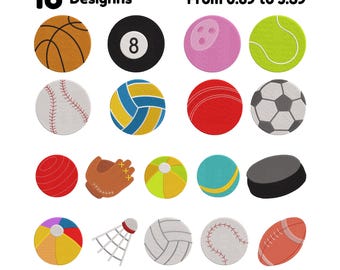 Sports Balls Embroidery Design bundle,Football Soccer Basketball Machine Embroidery Design Beach Ball Machine Embroidery Ball Bundle Emb