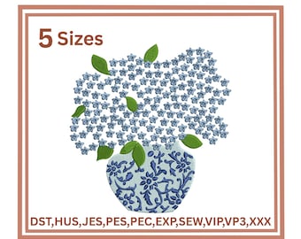 Hydrangea Vase Machine Embroidery Design Hydrangea Ginger Jar Embroidery Chinoiserie Inspired Vase Chinoiserie Hydrangeas vase