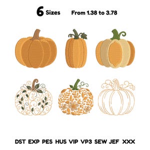 Herfstborduurpatronen, 6 pompoenborduurpatronen, mini herfstborduurpakket voor de borduurmachine, bloemenpompoen, direct te downloaden DST PES