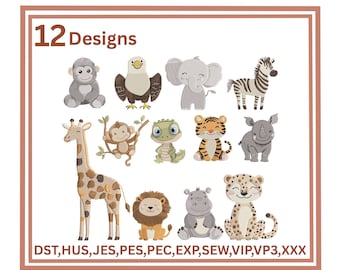 Safari Animals Embroidery Bundle Zoo Animal Machine Embroidery Cute Baby Jungle Animals Embroidery Baby Embroidery Forest Animal embroidery