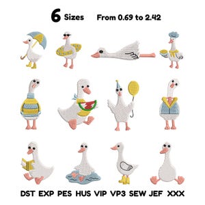Mini Goose embroidery Bundle, Silly Bow Silhouettes, Duck Machine Files, Kawaii Animal Stitch Designs