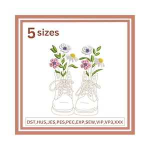 Wildflower Boots Machine Embroidery Design, Botanical Flower Shoes Pattern Western Boot Machine Embroidery Boho Cowgirl Boots Embroidery