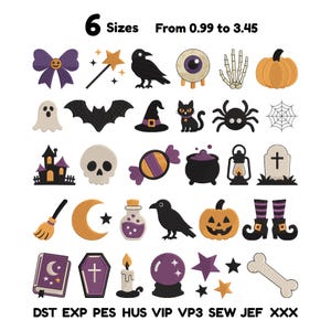 Mini Halloween-ikonpaket, spökpumpa, kusliga maskinmönster, höstfestmotivset, PES DST JEF digital nedladdning