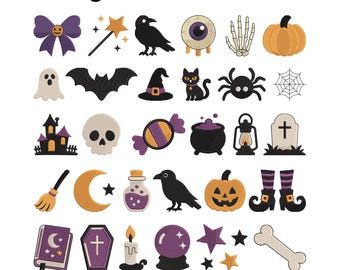 Mini Halloween Icon Bundle, Ghost Pumpkin Spooky Machine Patterns, Fall Party Motif Set, PES DST JEF Digital Download