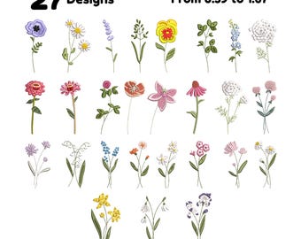 Wildblumenwiese-Stickmuster-Set, florales Stickmuster-Set, Wildblumen im Cottagecore-Stil, Wildblumen-Stickpaket
