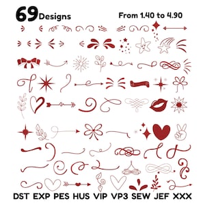Mini Alla hjärtans dag broderi bunt små kärleksikoner - maskinbroderi digital fil Cupid kyss chokladros hjärta skjorta idé, parpresent