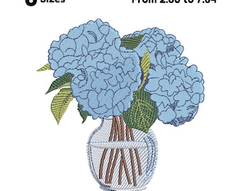 Hydrangea in Glass Vase embroidery Hydrangea Vase Embroidery Design Blue and White Flower Pattern Chinoiserie Hydrangeas Emb jar embroidery