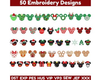 Christmas Mouse Ornaments Embroidery Design Collection Mouse Christmas Lights Embroidery bundle Mickey & Minnie Christmas candy Ear Bundle