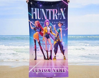 Personalized  Kpop HUNTRIX Girls Microfiber Beach Towel, Demon Hunter Girls Towel, Custom Name, Gift for Kpop Fan, Kids Gift, Birthday Gift