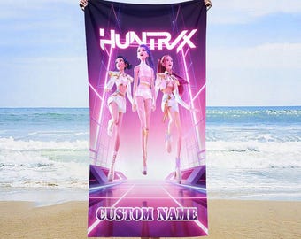 Personalized  Kpop HUNTRIX Girls Microfiber Beach Towel, Demon Hunter Towel, Custome Name Towel, Gift for Kpop Fan, Kids Gift, Birthday Gift