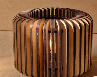 Wooden Tealight Lantern – Modern Plywood Candle Holder, Ambient Light Decor