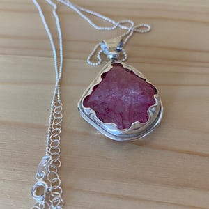 Natural Pink Stone Necklace – Handcrafted with Fine Silver Bezel and Sterling Chain (50 cm)