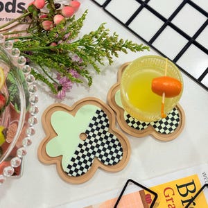 3D Print Checkered Flower Coaster, Set of 2, Unique Birthday Gift, Table Decor, Abstract Coaster, Gift for her, Unique Coaster, Housewarming