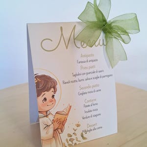 Menu Prima Comunione per Centrotavola, personalizzabile ed elegante, carta liscia o martellata 300g, compleanno, matrimonio