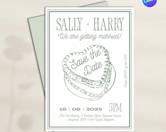 Retro Inspired Wedding Invitation Template - Editable Canva Design Printable Digital Download