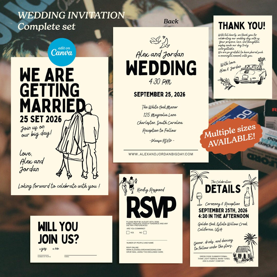 Editable Wedding Invitation Set Template | Modern Stationery Bundle ...