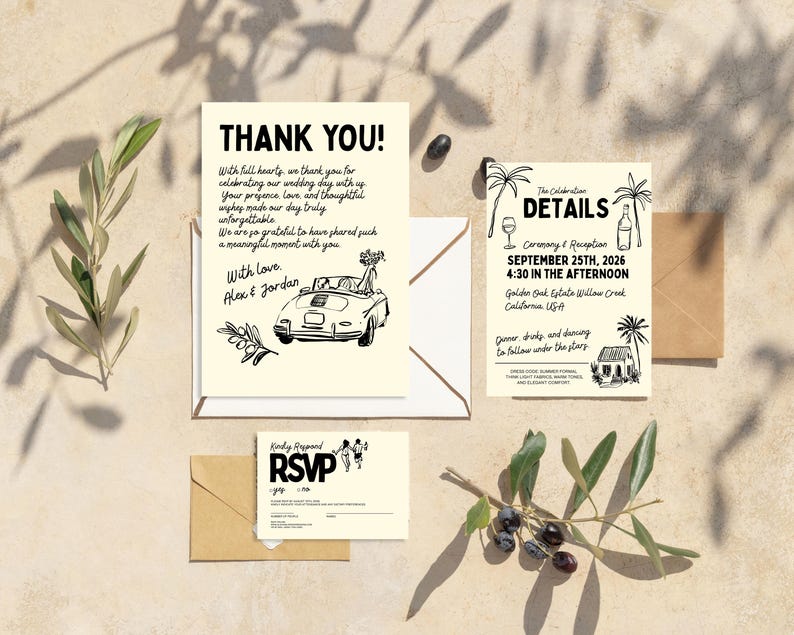Editable Wedding Invitation Set Template | Modern Stationery Bundle ...