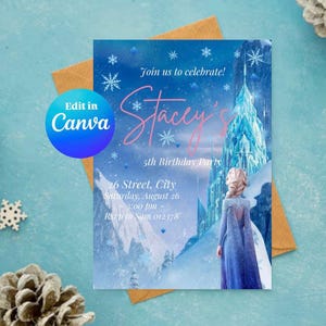 Frozen Inspired Birthday Invitation, Ice Princess Party Invite, Winter Wonderland Theme, Elsa Inspired, Editable Template, Digital Download.