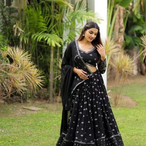Pakistani Designer Readymade Georgette Kurta with Sequence Work, Lehenga and Dupatta Set, Beautiful 3 piece Partywear/Wedding Lehenga