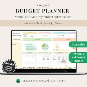 Budget Monthly/Annual Plan - Excel BUDGET DIGITAL PLANNER Spreadsheet Simple Tracker Financial Planner - wishlist and project expense budget