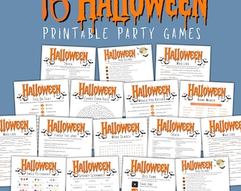 Halloween Games Bundle, 16 Spooky Printable Party Games Pack, Fun Family Activities for Kids & Adults, Emoji Game, Word Scramble