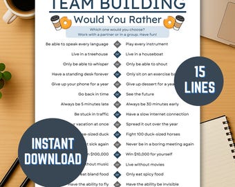 Team Building Would You Rather Game Printable, Office Themed Work Game Icebreaker, Fun Coworker Office Games, Instant Download PDF