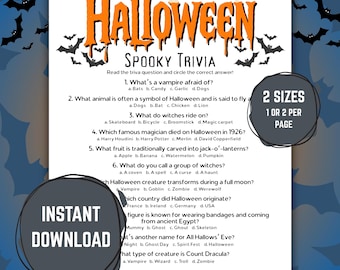 Halloween Trivia Game, Spooky Printable Halloween Quiz Party Activity, Fun Family Game for Kids & Adults, Werewolf/Dracula Digital Download