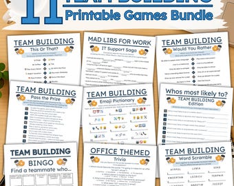 Team Building Games Bundle Printable, 11 Fun Digital Group Activities including Emoji Pictionary & Word Scramble, Ice Breaker Office Games