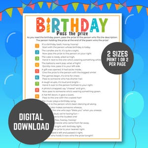 Birthday Pass the Prize Game Printable, Fun Rhyme Party Activity PDF for Kids & Adults, Digital Pass the Present Game Instant Download