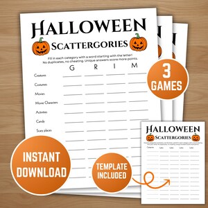 Halloween Scattergories Spiel, gruselige Partyaktivität, lustiges Familienspiel für Kinder und Erwachsene, Herbstwortspiel, Halloween-Partyspiel