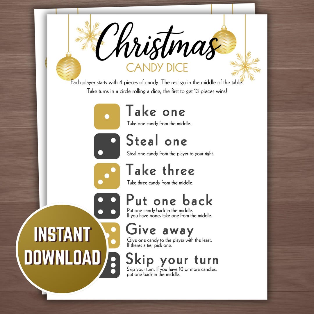 Christmas Candy Dice Game, Fun Secret Santa Printable Holiday Party ...