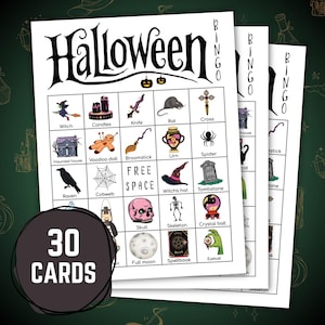 Halloween Bingo Game, Creepy Printable Party Activity with 30 Unique Cards, Gothic Fun Family Game Night for Kids & Adults, Digital Download