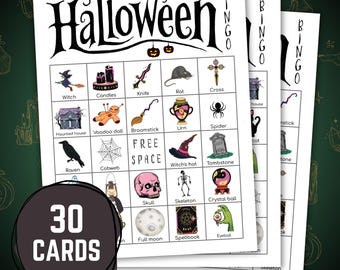 Halloween Bingo Game, Creepy Printable Party Activity with 30 Unique Cards, Gothic Fun Family Game Night for Kids & Adults, Digital Download
