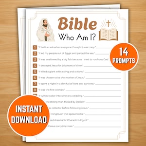 Bible Who Am I Game Printable Bible Trivia Game Printable Bible Character Game Church Game for Kids Christian Game Night Activity