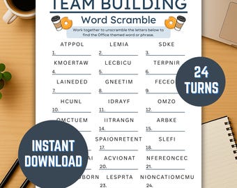 Team Building Word Scramble Game, Office Icebreaker Game, Get To Know You Game, Happy Hour Team Game, Printable Work Activity, Office Party